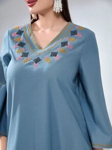 Modelyn Floral Embroidery Flounce Sleeve Tunic Dress