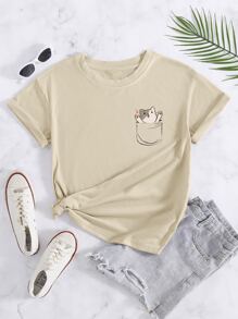 SHEIN EZwear Cartoon Graphic Tee - Apricot - View 1