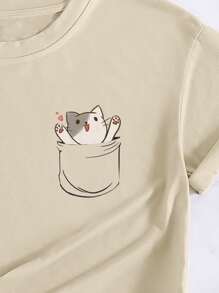SHEIN EZwear Cartoon Graphic Tee - Apricot - View 3
