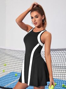 Tennis Casual Contrast Panel Tennis Dress - Black and White - View 4