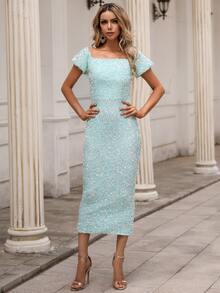 Missord Sequin Square Neck Split Back Dress