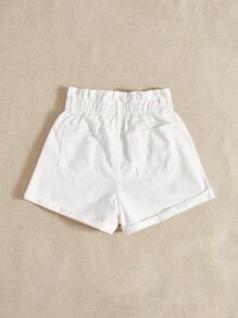 CovetEZ Plus Paperbag Waist Roll Up Hem Denim Shorts - White - View 2