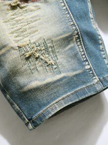 Manfinity LEGND Hombres Shorts en mezclilla algodón desgarro crudo con lavado - Lavado ligero - Ver 4