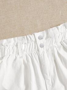 CovetEZ Plus Paperbag Waist Roll Up Hem Denim Shorts - White - View 6