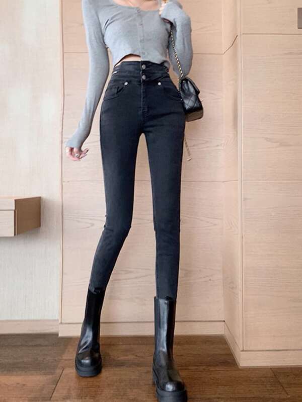 Women High Waist Fitted Denim Pants (Excluding Top)