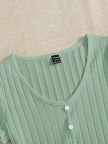 SHEIN EZwear Button Up Lettuce Edge Top - Mint Green - View 4