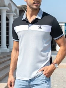 Manfinity Homme Áo thun có cổ Nam Nút phía trước Khối Màu Giải trí - Nhiều màu - Xem 5