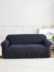 1 Tấm vải bọc ghế sofa có họa tiết Ruffle Trim co giãn - Màu xám đen - Xem 1