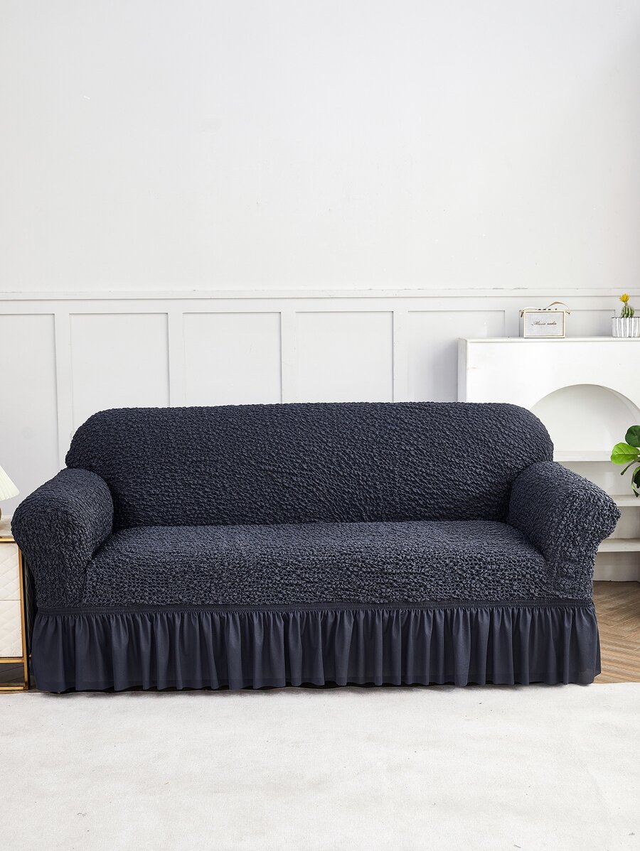 1 Tấm vải bọc ghế sofa có họa tiết Ruffle Trim co giãn - Màu xám đen - Xem 1