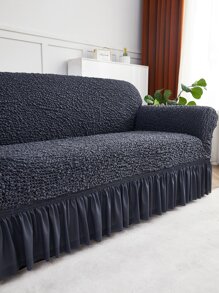 1 Tấm vải bọc ghế sofa có họa tiết Ruffle Trim co giãn - Màu xám đen - Xem 8