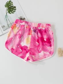 Girls Tie Dye Contrast Binding Track Shorts - Pink - View 2