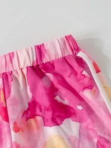 Girls Tie Dye Contrast Binding Track Shorts - Pink - View 4
