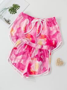 Girls Tie Dye Contrast Binding Track Shorts - Pink - View 5