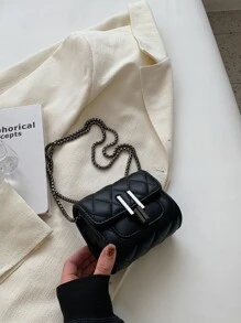 Mini Square Bag Quilted Chain Strap Solid Colour - Black - View 5