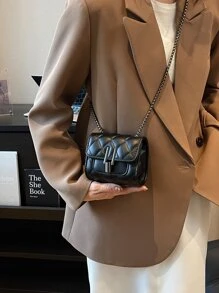 Mini Square Bag Quilted Chain Strap Solid Colour - Black - View 6