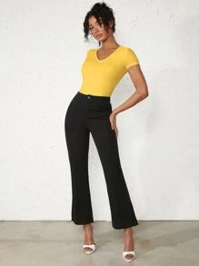 SHEIN BASICS Camiseta De Cuello En V Casual Sólida Para Verano - Amarillo - Ver 3