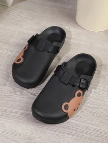 Women Cartoon Bear Design Work Clogs, PVC Preppy Clogs Black - Black - View 6