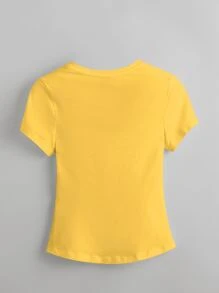 SHEIN BASICS Camiseta De Cuello En V Casual Sólida Para Verano - Amarillo - Ver 7