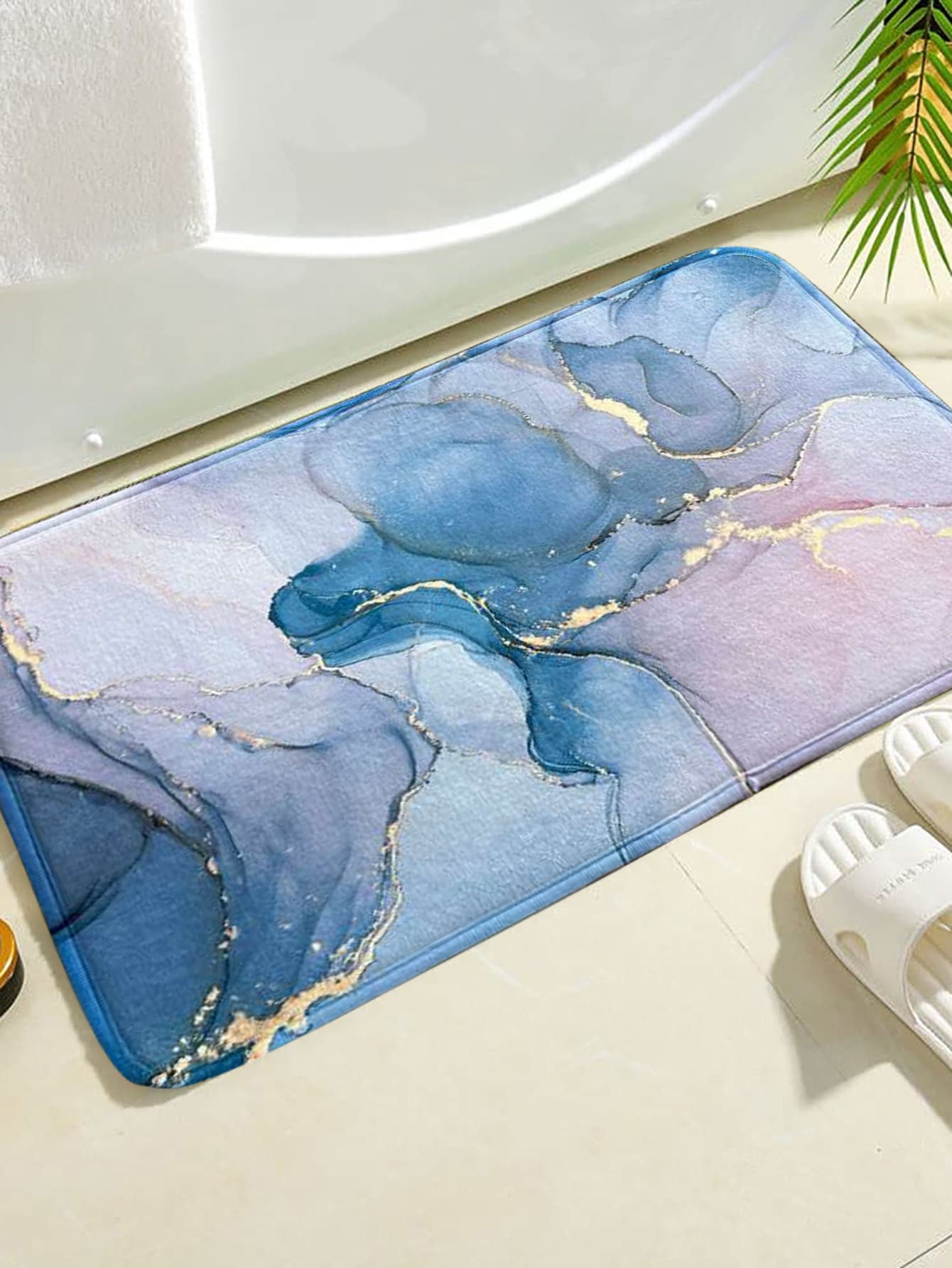 1pc Marble Print Bath Rug, Modern Polyester Non-slip Bath Mat For Bathroom - Multicolor - View 1