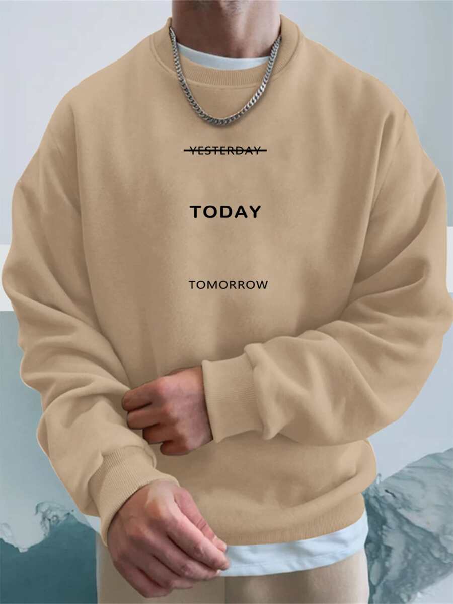 Manfinity Homme Áo nỉ Nam Lá thư Giải trí - Màu Khaki - Xem 1