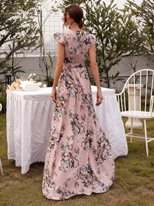 Missord Đầm Thắt lưng Xù Trọn gói Tách cao Hoa Boho - Bụi hồng - Xem 2
