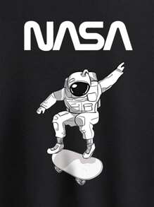 Manfinity Hombres Sudadera térmica con letra & con estampado de astronauta - Negro - Ver 8