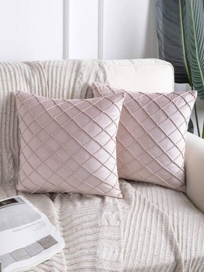 1入組粉色靠墊套不附帶墊芯日常化學纖維按折痕裝飾抱枕套