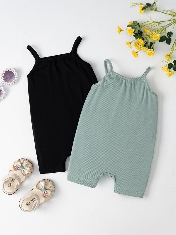 SHEIN Neonato 2 pezzi Tutina con bretelle sottile in maglia a coste