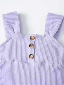 SHEIN Bebé Vestido de tirantes con diseño de botón tejido de canalé - Lila Púrpura - Ver 3