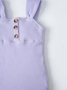 SHEIN Bebé Vestido de tirantes con diseño de botón tejido de canalé - Lila Púrpura - Ver 4