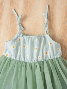 SHEIN Baby Daisy Floral Print Mesh Overlay Cami Dress - Multicolor - View 4