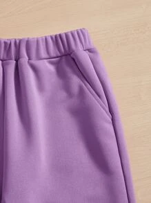 SHEIN Conjunto de top sin mangas y pantalón deportivo con gráficos de letras para niñas adolescentes - Lila Púrpura - Ver 3