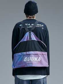 Men Letter Graphic Buckle Decor Zipper Pocket Vest Jacket - Multicolor - View 2