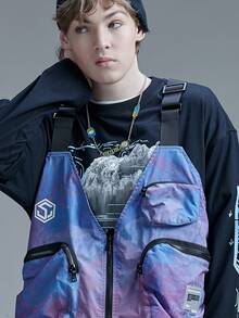 Men Letter Graphic Buckle Decor Zipper Pocket Vest Jacket - Multicolor - View 5