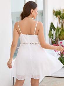 SHEIN Plus Swiss Dot Guipure Lace Insert Cami Dress - White - View 2
