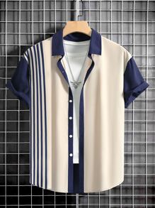 Manfinity Homme Men Plus Striped Print Shirt Without Tee - Multicolor - View 1
