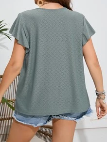 SHEIN Camiseta unicolor de manga mariposa - verde menta - Ver 2