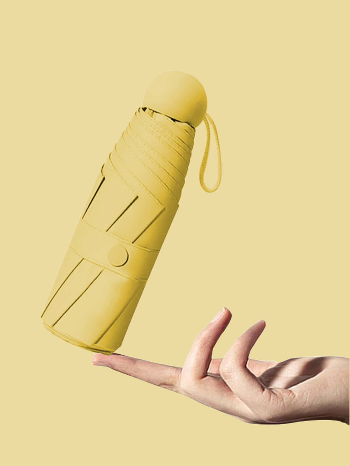 1pc Yellow Umbrella, Minimalist Compact Folding Umbrella For Outdoor - Yellow - View 1