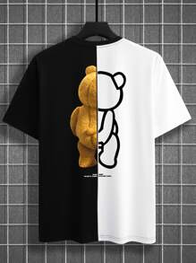 Manfinity EMRG Men Plus Bear & Slogan Graphic Two Tone Tee - Black and White - View 4
