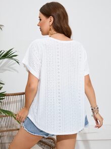 SHEIN VCAY Áo thun Plus size Tranh thêu màu trơn Giải trí - trắng - Xem 2