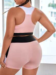 SHEIN Rhythm Era Szorty sportowe plus size Kolorowe bloki - Słodki róż - Zobacz 2
