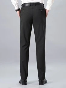 Men Solid Slant Pocket Suit Trousers Without Belt - Black - View 2