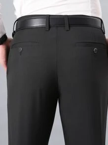 Men Solid Slant Pocket Suit Trousers Without Belt - Black - View 5