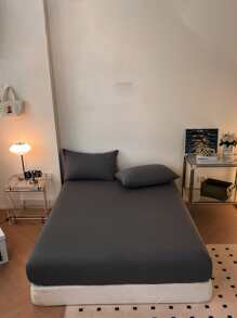 cái/bộ Bộ Ga Gối Màu Xám (1 Ga Gối & 2 Vỏ Gối), Bộ Chăn Ga Gối Vải Tối Giản Cho Tất Cả Các Mùa - Xám - Xem 1