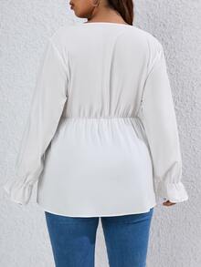 SHEIN LUNE Plus Surplice Neck Flounce Sleeve Peplum Blouse - White - View 2