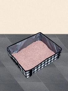 1pc Foldable Plaid Print Litter Box For Cat And Dog For Cleaning - Black and White - View 1