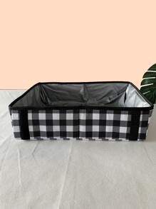1pc Foldable Plaid Print Litter Box For Cat And Dog For Cleaning - Black and White - View 2