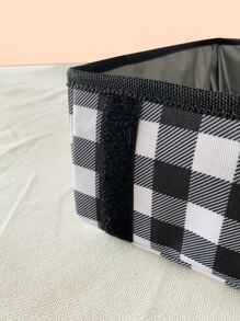 1pc Foldable Plaid Print Litter Box For Cat And Dog For Cleaning - Black and White - View 3