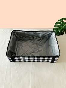 1pc Foldable Plaid Print Litter Box For Cat And Dog For Cleaning - Black and White - View 6