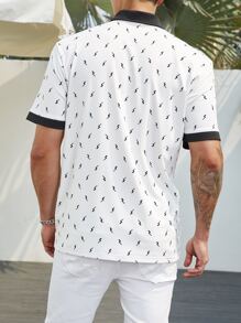 Manfinity Homme Men Plus Allover Print Contrast Trim Polo Shirt - White - View 2